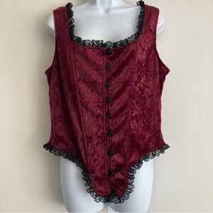 Eternal Love Wine Color Crushed Velvet Corset & Vest Style Top w Rose Buttons XL